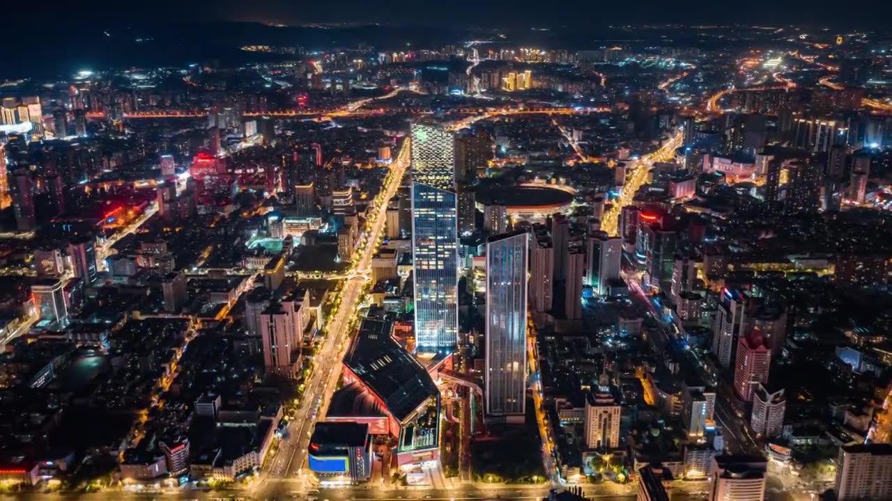 云南昆明东风广场恒隆广场航拍城市夜景视频素材