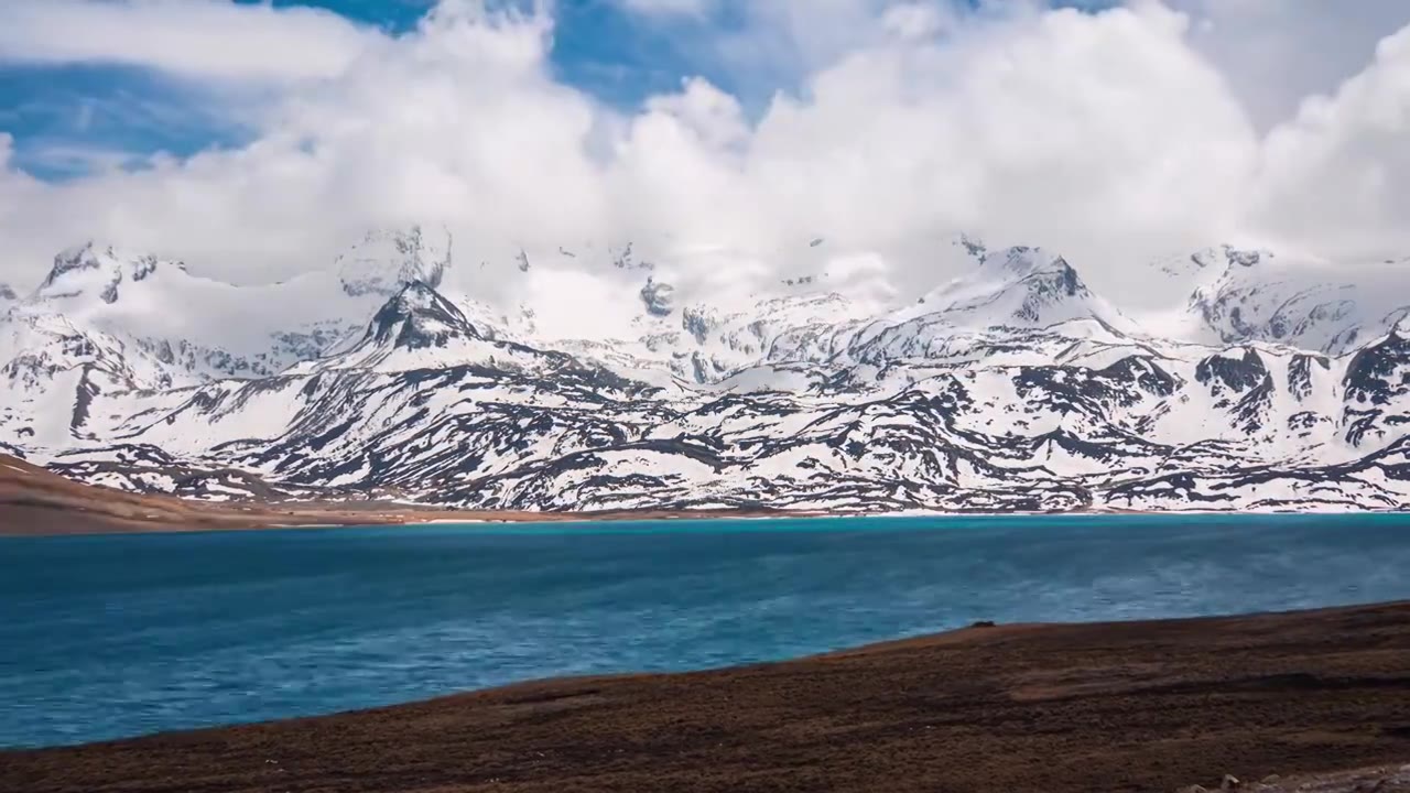 西藏冲巴雍措湖雪山光影延时视频下载