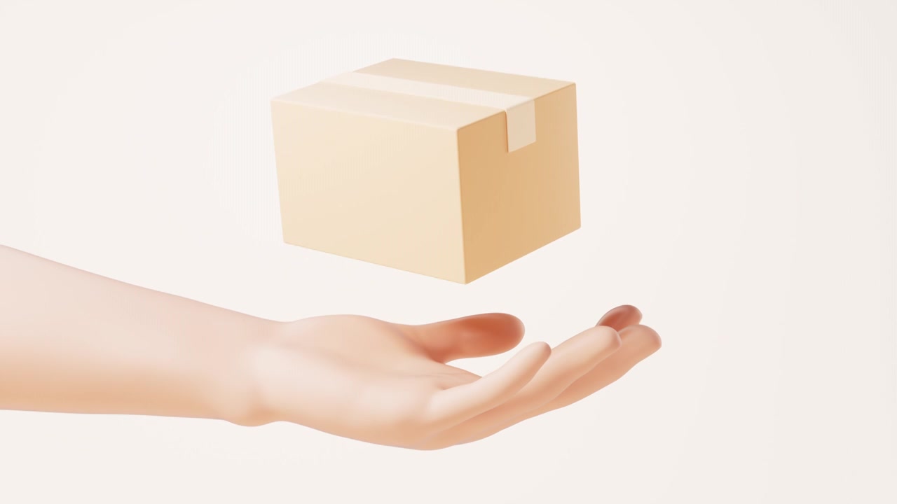 手部拿着的纸箱循环动画3D渲染视频素材
