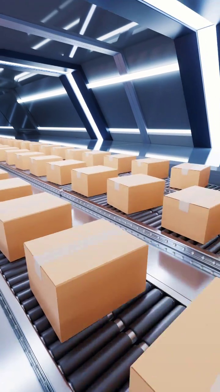 包装箱与流水线工厂3D渲染视频下载