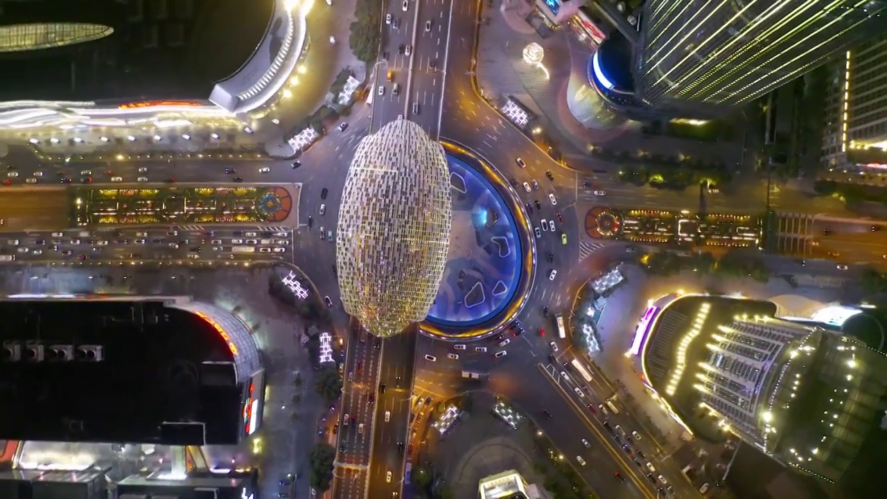 4K 上海 杨浦区 五角场 道路 夜景 航拍视频下载
