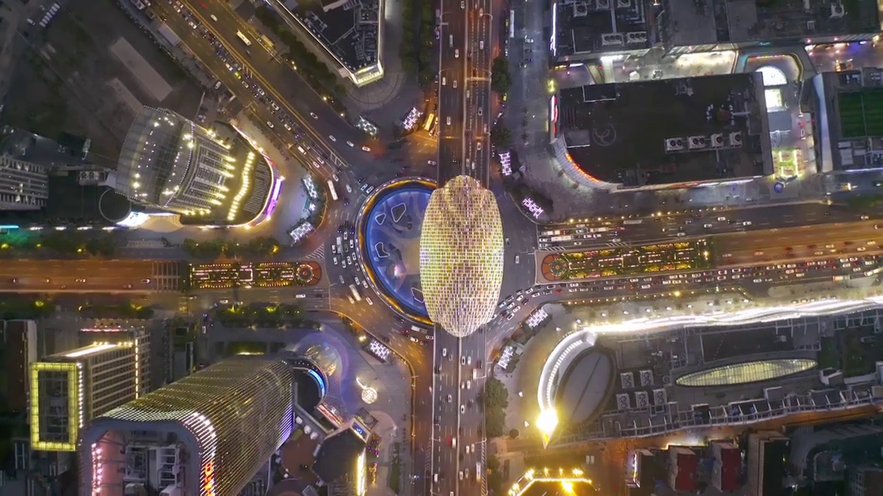 4K 上海 杨浦区 五角场 道路 夜景 航拍视频下载