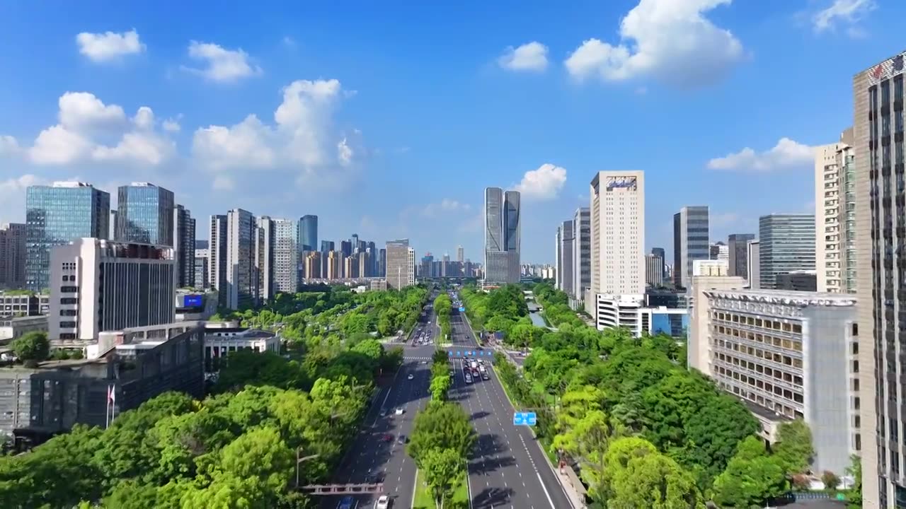 杭州滨江区城市街道航拍视频下载