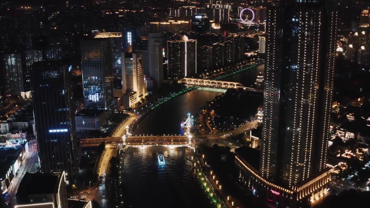 4K天津海河夜景 天津地标 天津夜景视频素材