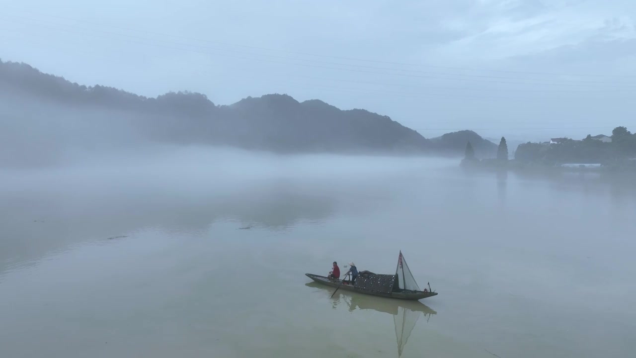 杭州之江建德下涯撒网捕鱼航拍合集视频下载