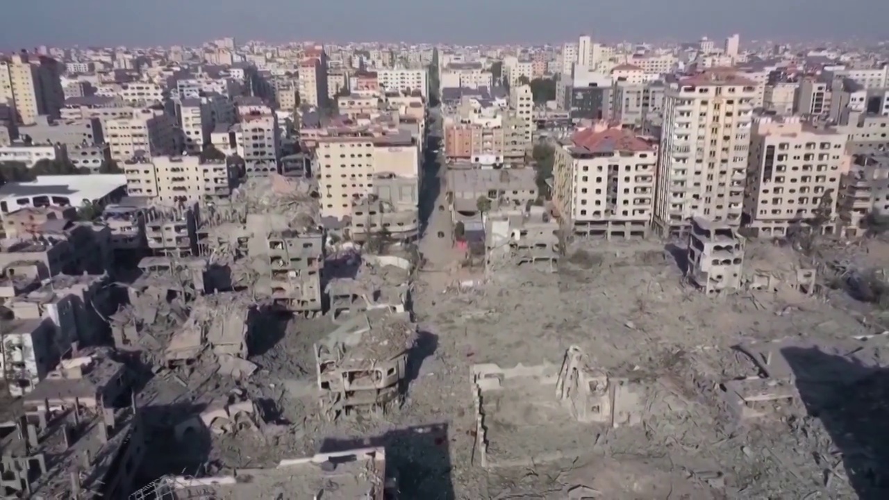 巴以冲突巴勒斯坦以色列空袭后的加沙废墟视频下载