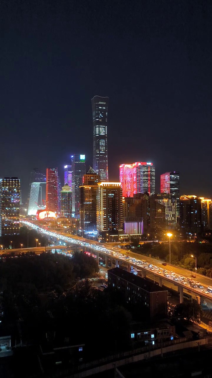 北京国贸CBD灯光车流夜景视频素材