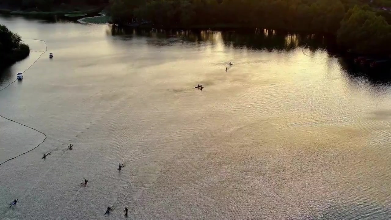 航拍杭州西湖赛艇视频素材