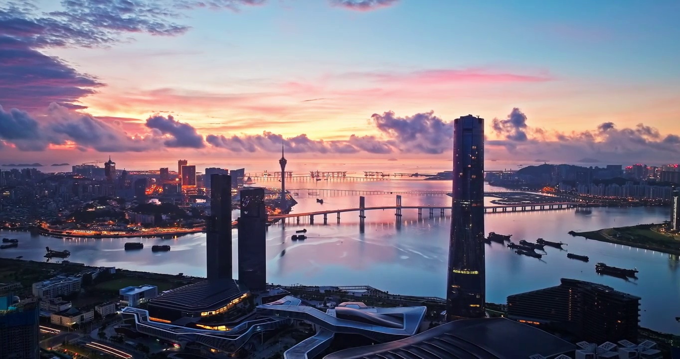 澳门岛城市金融区天际线和海洋自然风光视频下载
