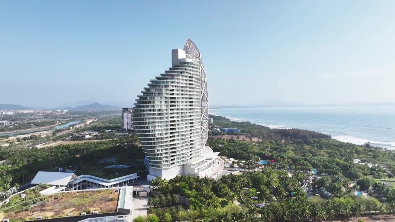 航拍海南三亚红树林度假酒店视频素材