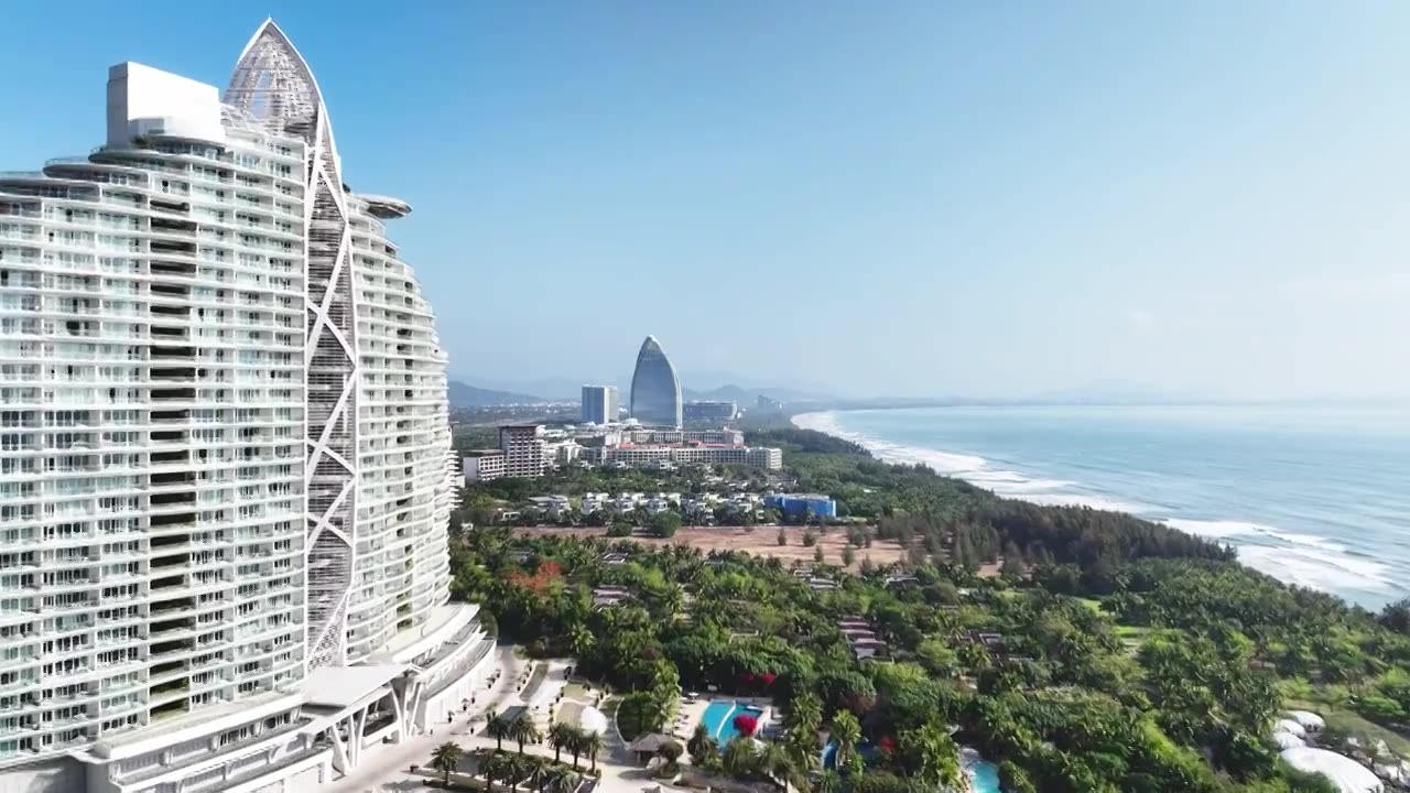 航拍海南三亚红树林度假酒店视频素材