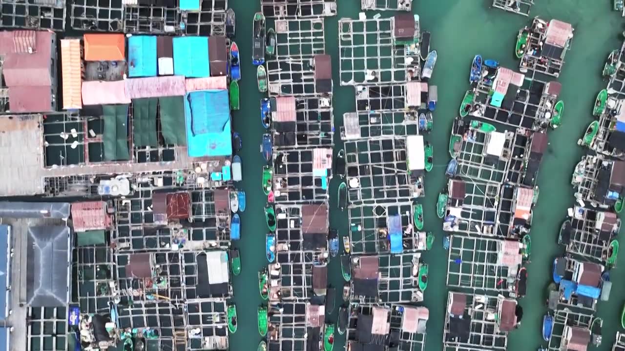 航拍海南万宁渔船码头视频素材