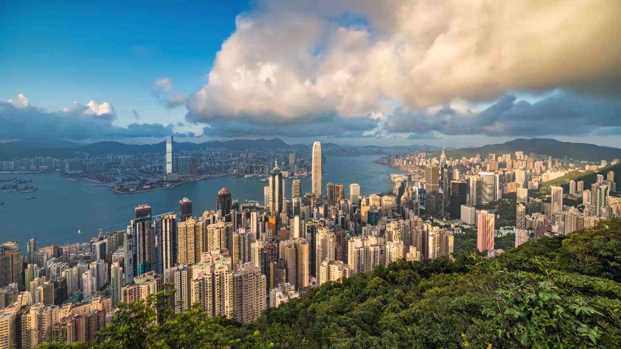 香港太平山中环维港城市天际线延时视频下载