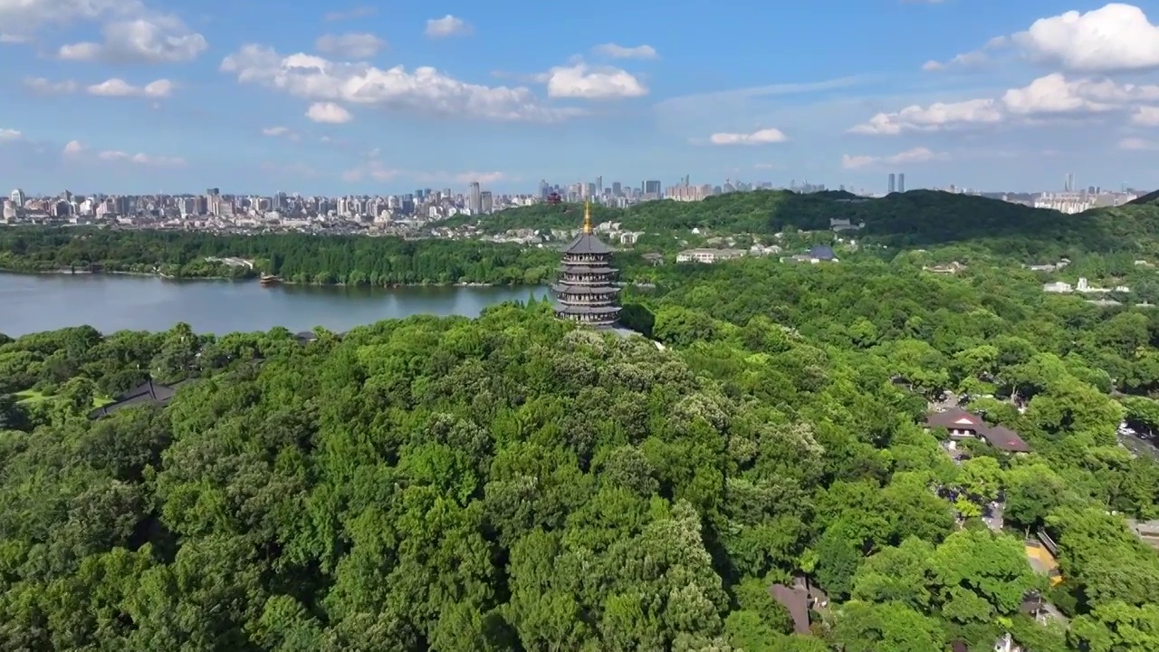 鸟瞰杭州西湖风景区城市风光视频下载