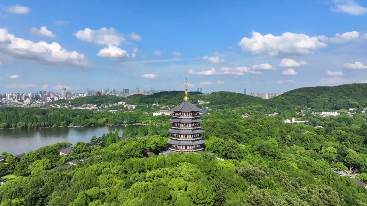 杭州西湖雷峰塔城市景观视频下载