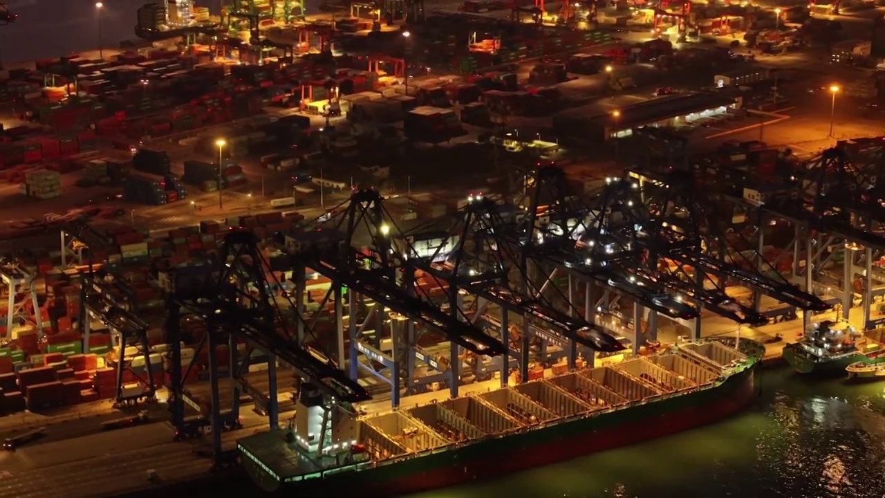 航拍夜景天津港集装箱货运码头视频素材
