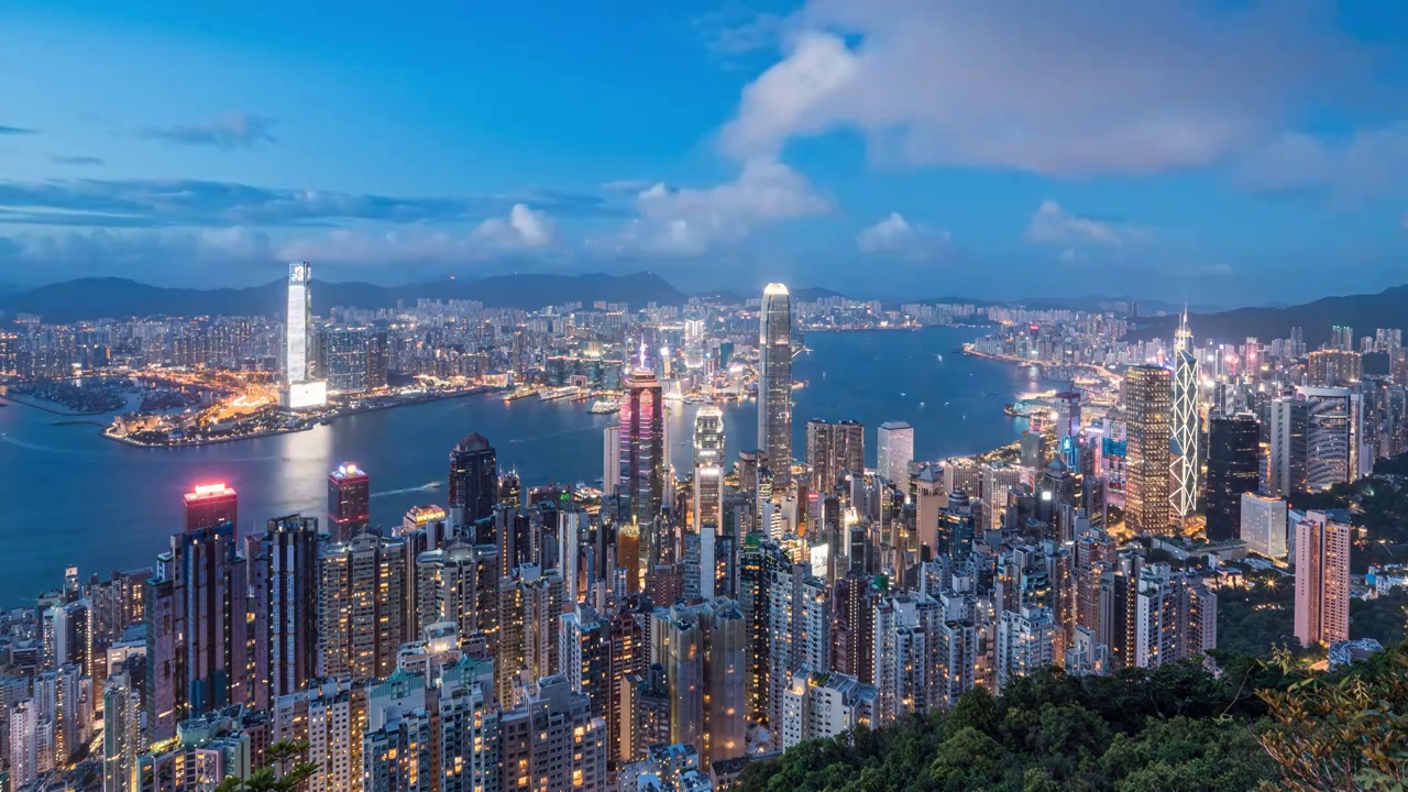 香港太平山中环维港城市天际线日景转夜景延时视频下载