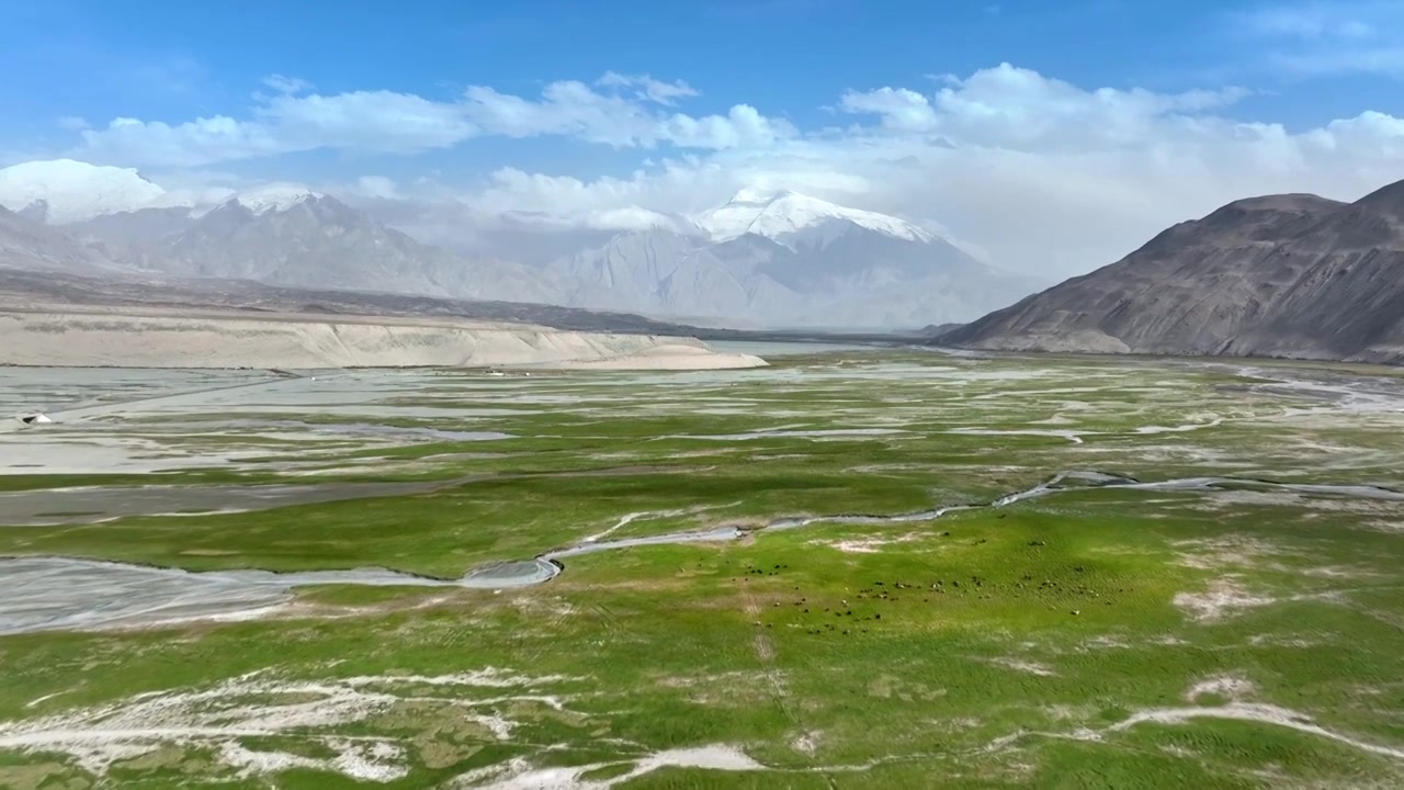 新疆克孜勒苏阿克陶县境内河谷湿地航拍视频下载