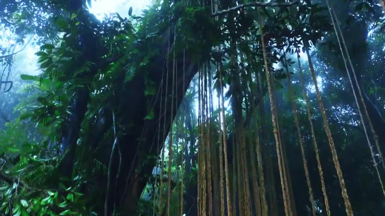 森林雨水下雨雨滴热带雨林视频素材