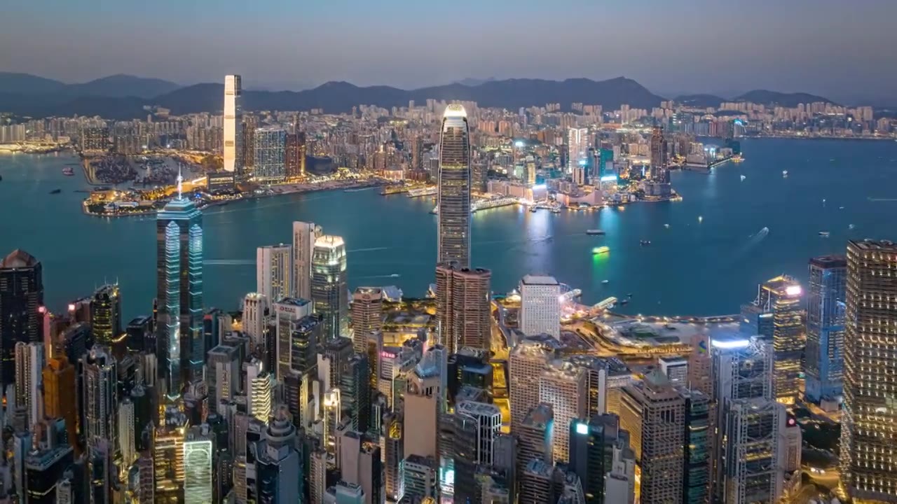 中国香港航拍夜景延时视频下载