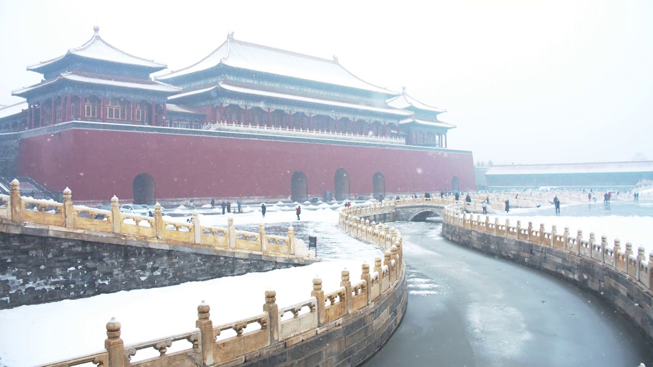下雪中的故宫博物院视频下载