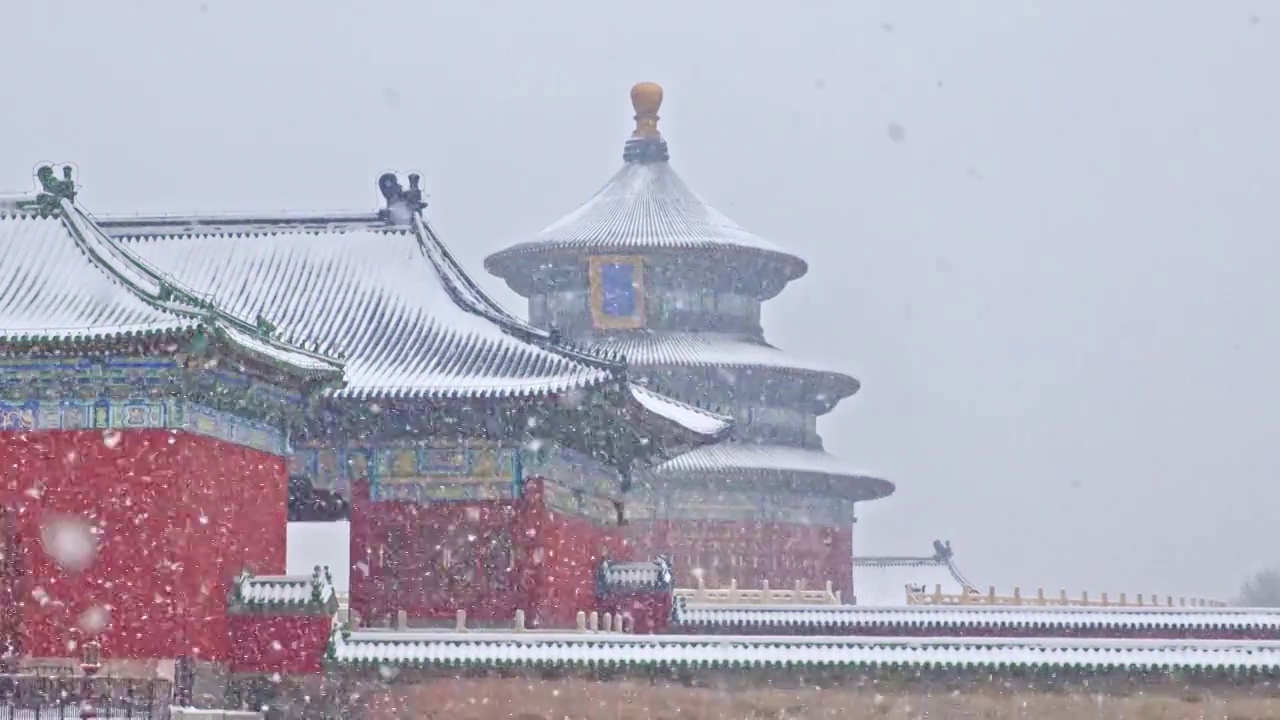 下雪中的天坛祈年殿视频下载