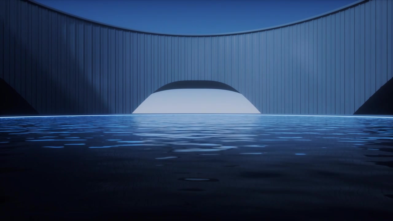 夜晚建筑与水面3D渲染视频下载