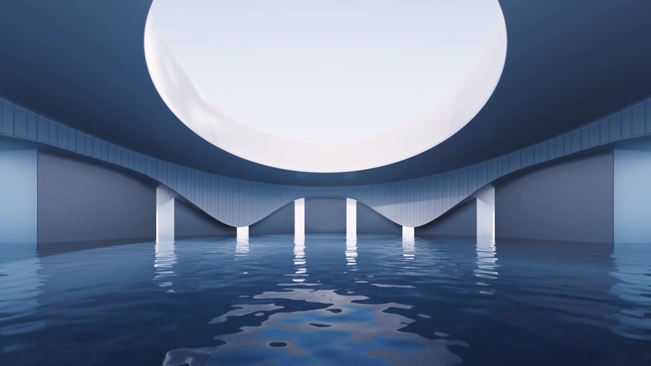 创意简约建筑与水面3D渲染视频下载