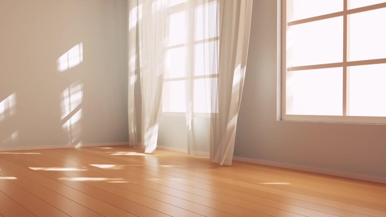 室内空房间与窗户光影3D渲染视频下载