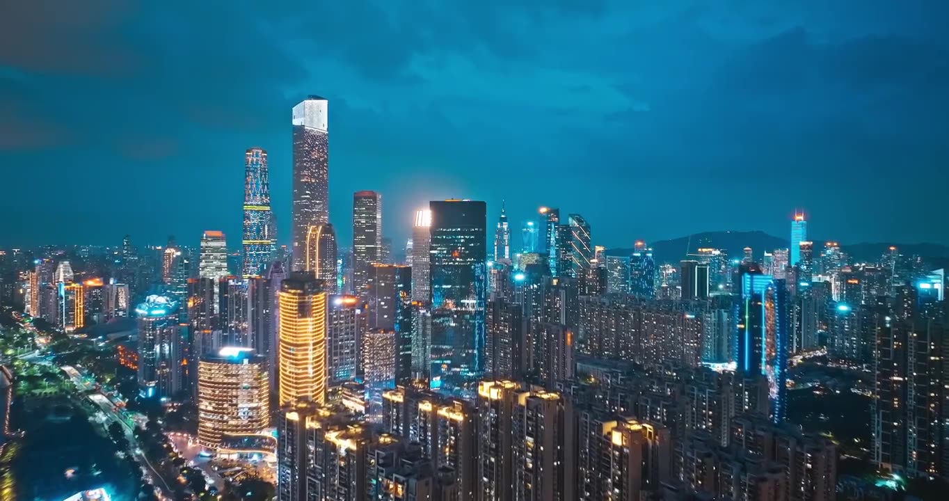 中国广州城市天际线夜景航拍，无建筑商标创意类视频视频下载