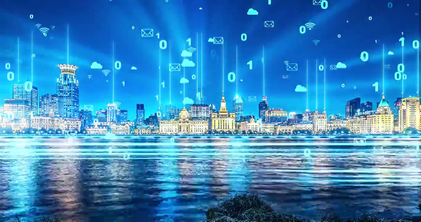 智慧城市概念，中国上海的城市天际线,无建筑商标创意类视频视频素材