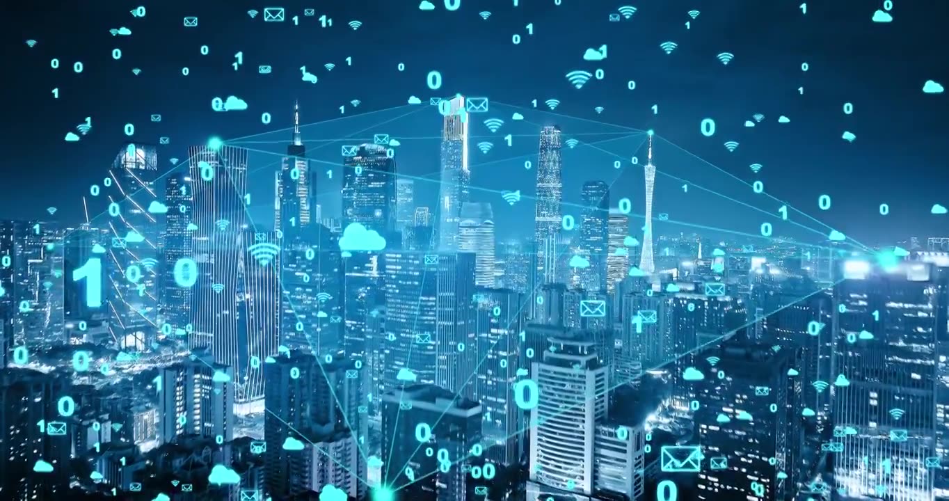 智慧城市概念，航拍中国广州城市天际线夜景,无建筑商标创意类视频视频下载