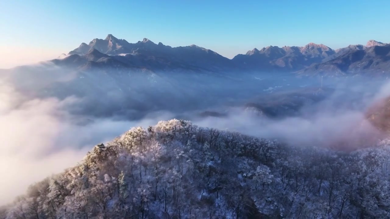 雪景雾凇云海自然航拍视频下载