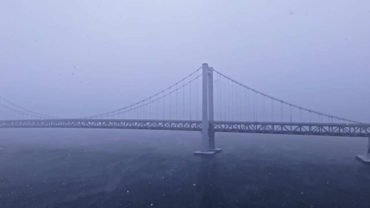 4K 航拍 雪中的大连星海湾大桥和海浩视频下载