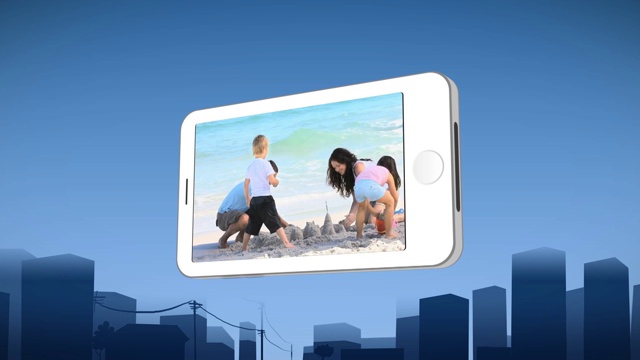 动画手机播放一家人在海滩玩耍视频特效视频下载