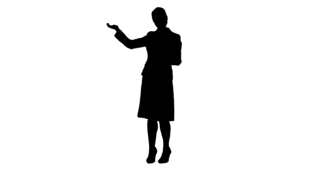 一个女人在白色背景下做虚拟演示的剪影视频下载