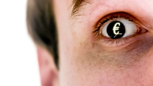 欧元符号出现在男人的眼睛里动画特效视频素材