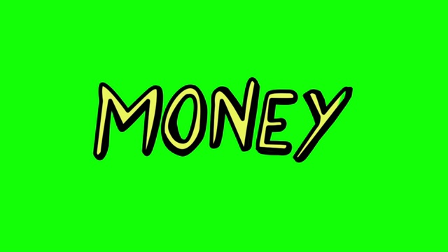 绿色屏幕上缓慢出现“钱”字的动画视频素材