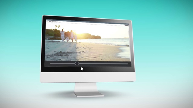 在电脑屏幕上播放假日海滩的动画视频视频下载