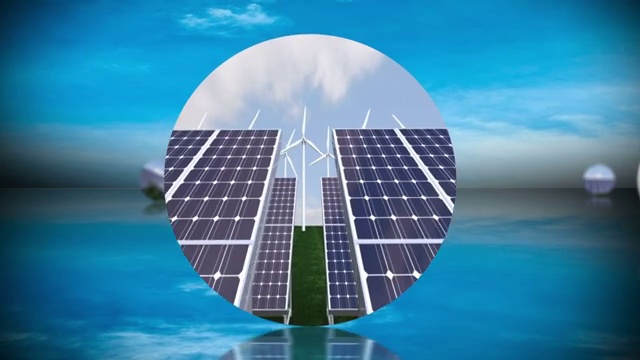 太阳能和风车涡轮机动画特效视频素材