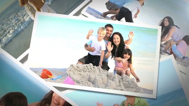 一家人在海边玩耍动画特效视频下载