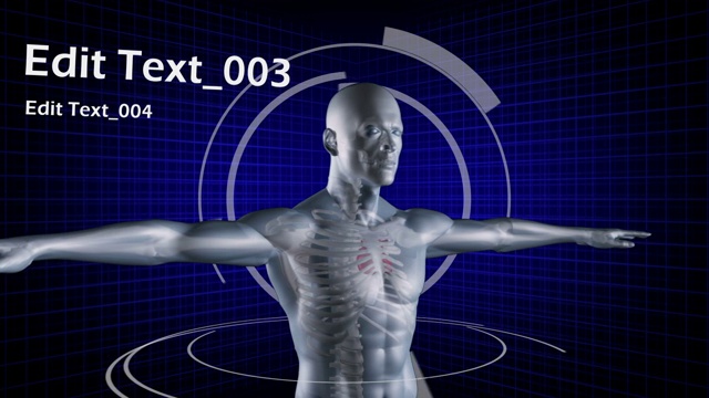数字网格背景上旋转的人体3D动画特效视频素材