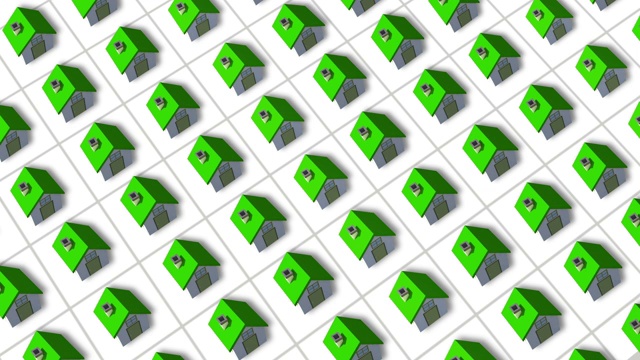 用绿色的房子建造一个住宅小区的动画视频素材