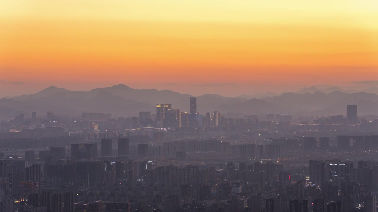 杭州未来科技城城市天际线日转夜和月落延时视频素材