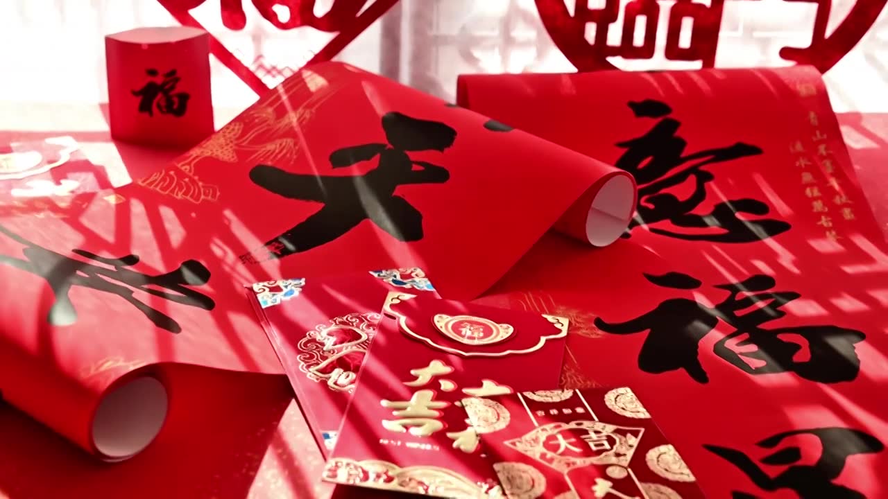 中国传统节日新年春节龙年福字对联剪纸贺卡红包视频下载