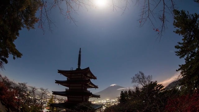 夜间从荒仓山拍摄的富士山延时照片视频下载