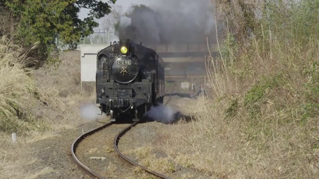 Steam locomotive travelling with black smoke in Japan视频素材