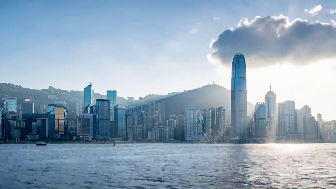 香港维多利亚港中环城市天际线延时视频下载