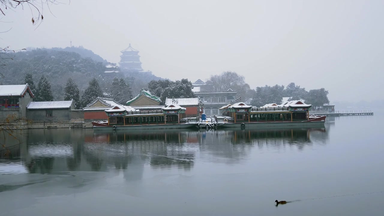 北京颐和园冬季雪景视频下载