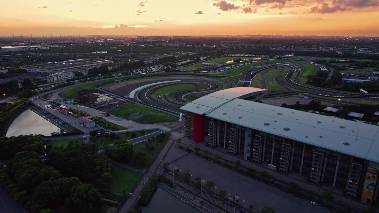 上海国际赛车场日落航拍视频素材